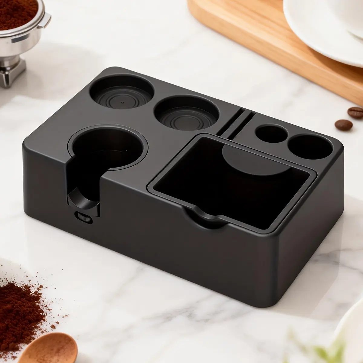 Espresso Tamping Station, Detachable Espresso Knock Box and Tamp Station, 10 in 1 Espresso Organizer Fits 51/53/58MM Espresso Tamper, Portafilter, Distributor Puck Screen Espresso Accessories, Espresso Tools, Coffee Bar Accessories