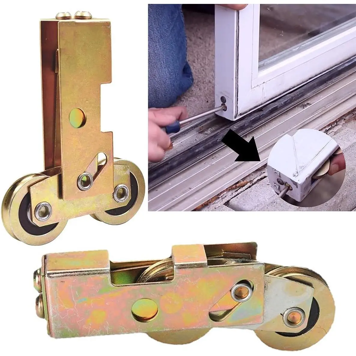 2 Pack Sliding Patio Door 1-1/4 Inch Tandem Roller Assembly, Steel Ball Wheel Bearing Rear Adjustable Sliding Door Wheel  for Sliding Glass Door Screen Door Gate Window - 4 Srews Included