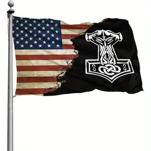 CHUANtaotou in Odin We Trust Thor Vikings Hammer Mjolnir Norse Celtic Outdoor Flag3x5ft fun print banner tapestry easy to hang, festival decoration flag party flag suitable for dorm decoration and outdoor party, room decoration, study, bedroom, Dorm