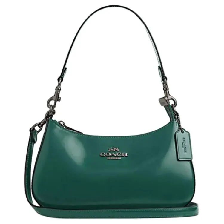 Coach Teri 25 Crossbody Shoulder Bag for Women in Saddle Leather with Logo Zip Closure, Grandmother Green