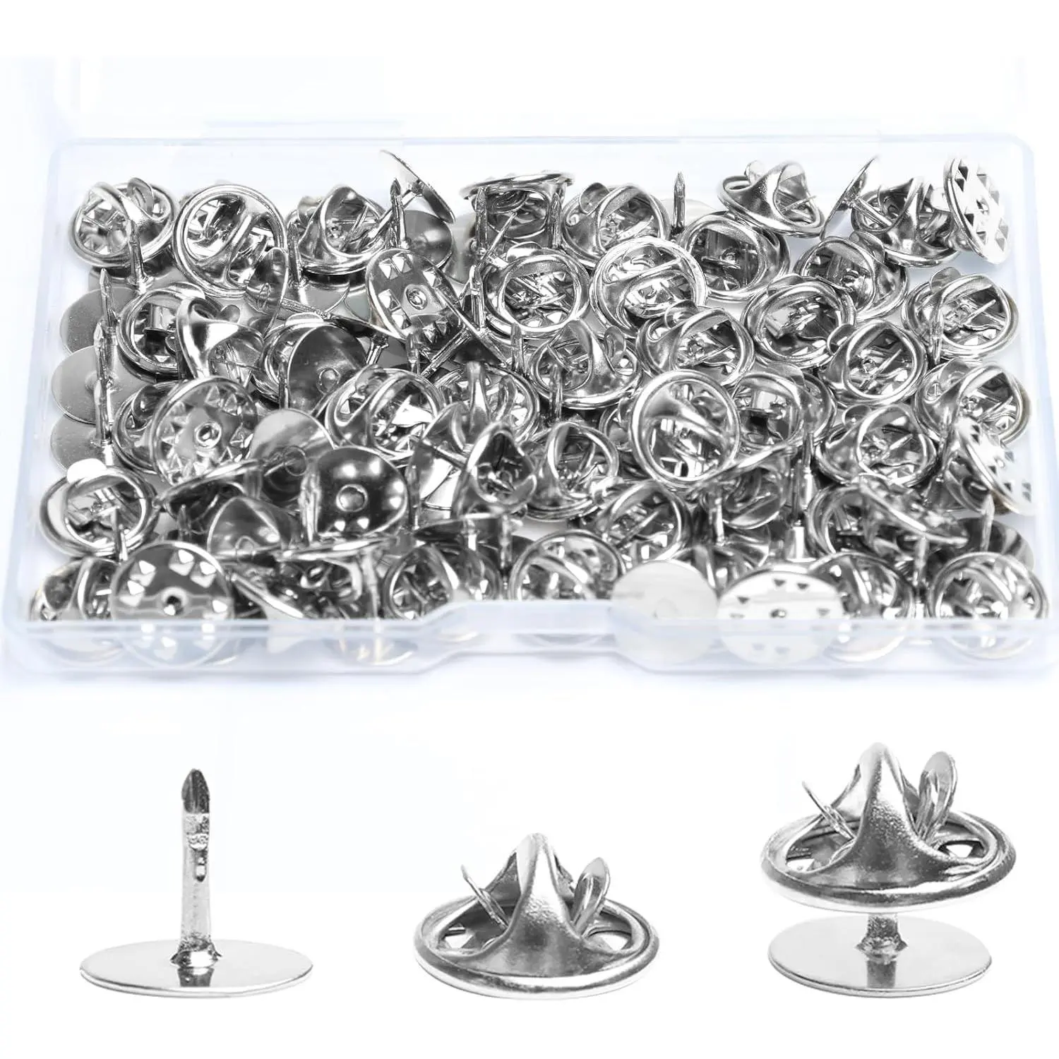 50 Pairs Premium Butterfly Clutch Pin Backs with 8mm Length 10mm Width Blank Pins for DIY Enamel Pins Jewelry Craft Gifts or Tie Tack Keeper Replacements Silver