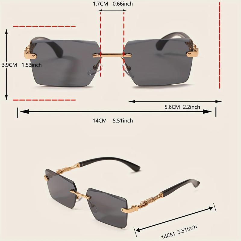 Gold Accented Rimless Sunglasses - Sophisticated Rectangle Frames with Full UV Protection, Lightweight Unisex Fashion Statement