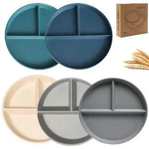 5 count Unbreaable Divided Plates for Adults 9in, Deep Dinner Plates, Divided Design for Pic Eaters,Compartment Plates, Lightweight  Plastic Portion Control Plates
