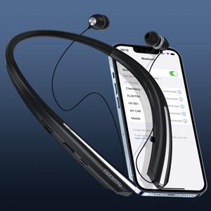 Bluetooth Headphones Retractable Neckband, Bluetooth Headset with Microphone Vibration Call, Stereo Noise Cancelling Earphones for Workout Sports Driving (Black) Bluetooth Headphones Retractable Neckband, Bluetooth Headset with Microphone Vibration Call, Stereo Noise Cancelling Earphones for Workout Sports Driving (Black)