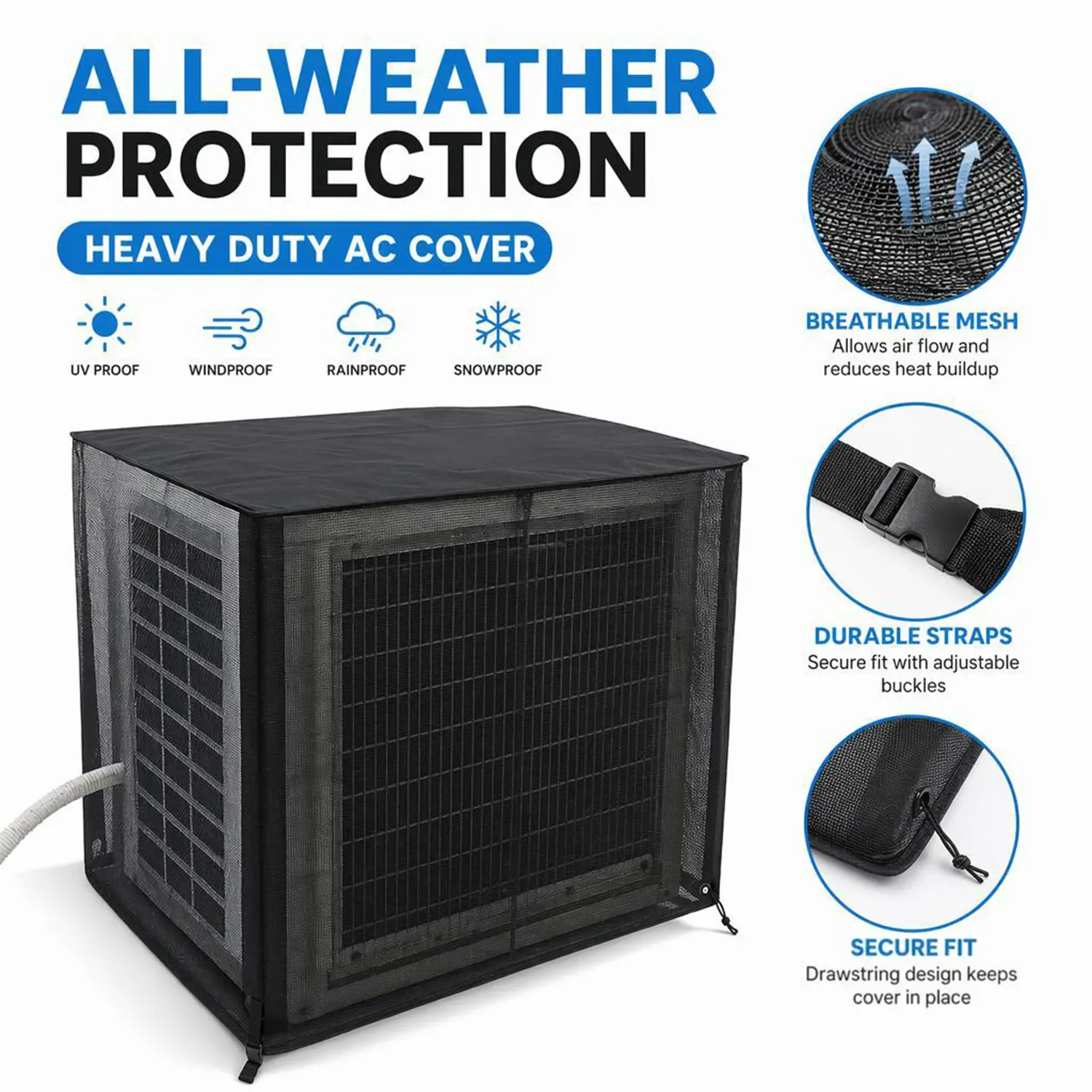 Durable   Outside   AC Cover with Top Ventilation - Full Mesh Protection Against Bugs, Leaves & Debris, Windproof Design for Condenser Units, All-season use Easy Install Washable