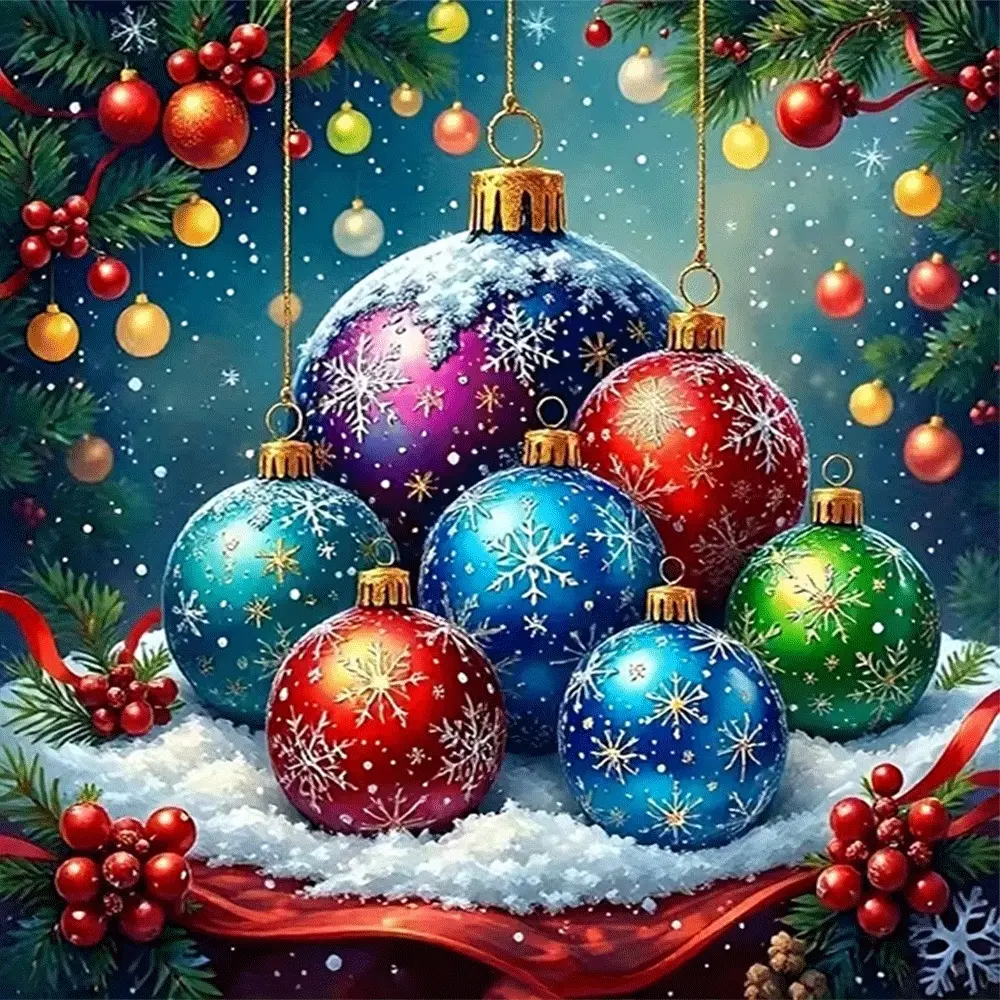 1PC,2D Christmas Diamond Painting Kit for Adults Kids, Colorful Baubles Snowflakes Design, Diamond Pattern Design, DIY Rhinestone Art Craft Home Decor, Sparkling Xmas Ornaments Crystal Embroidery Gift, Festive Holiday Decoration