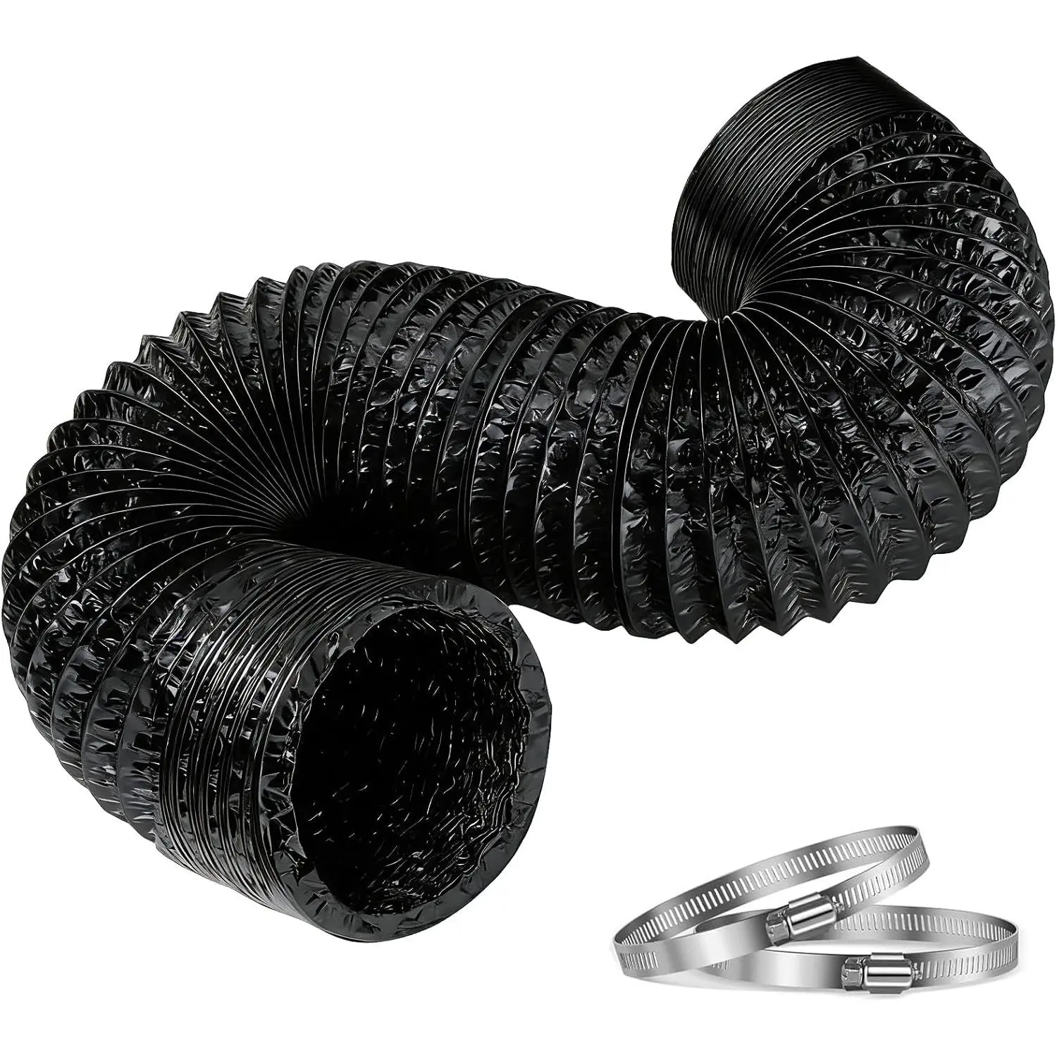 4 Inch Flexible Exhaust Duct Hose 3FT with 2 Clamps, Nylon Air Duct for Bathroom Exhaust Fan, Ceiling Vent, Utility Room Ventilation, Black
