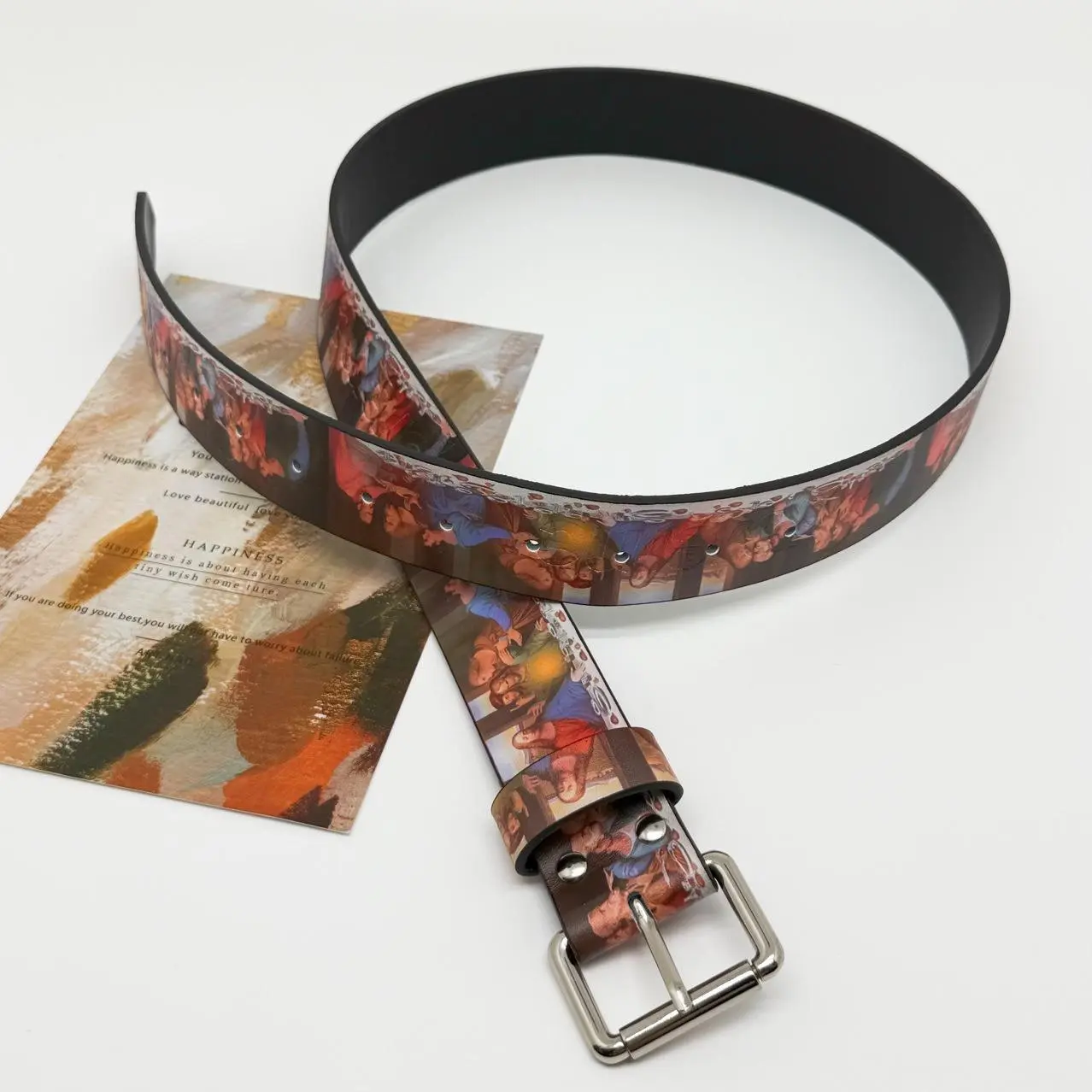 2026 Gothic Y2K Trendy PU Leather Belt with The Last Supper Painting Vintage Unisex Fashion Accessory Waist Belt Jeans Waistband