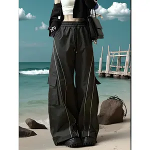 Women's Retro Y2K Loose Parachute Joggers, Casual Streetwear Sports Trousers