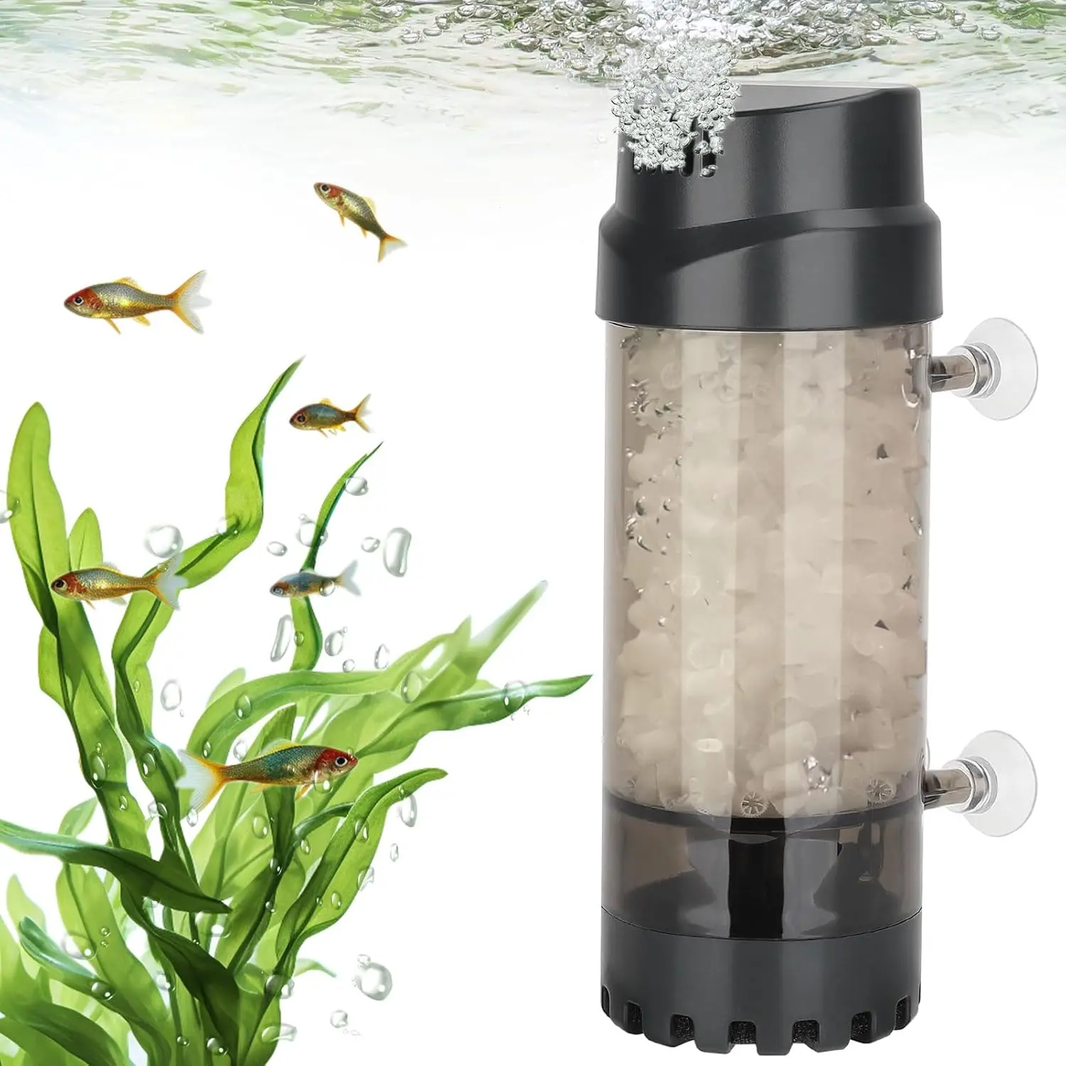 Fluidized Moving Bed Filter with Sponge, Submersible Aquarium Bio Filter with Air Stone for Shrimp & Breeding Tanks, Ultra Quiet Internal Filter for Freshwater and Saltwater (L 15-55 Gallon)