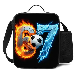 Flaming Hockey & Soccer Jersey Number 67 Print Vertical Crossbody Lunch Bag — Sporty Style, Thermal Insulated (Keeps Food Hot or Cold). Ideal for School, Outdoors, Work, Commuting, Travel, and Hiking. A Must-Have for Back-to-School Season, Birthdays, and