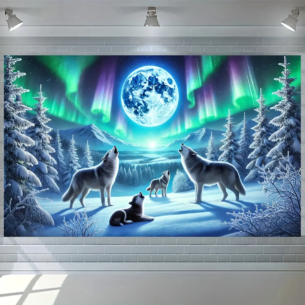 1 piece of vibrant ice and snow wolf wall hanging painting, home decoration tapestry, holiday gift, party decoration, live streaming backdrop, includes free installation kit, wolf decoration