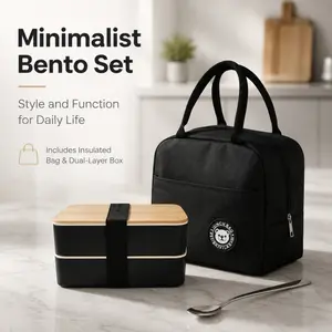 Minimalist Bento Set With Insulated Lunch Bag And Dual Layer Food Container For Daily Meal Prep