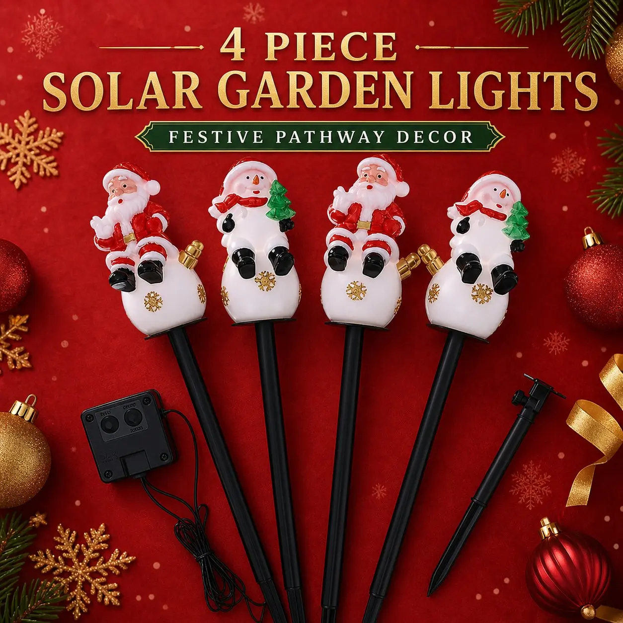 Solar Powered Christmas Lawn Lights, Waterproof Outdoor Decor, Santa Snowman Tree Designs, Ip54 Rated, Festive Garden Lighting