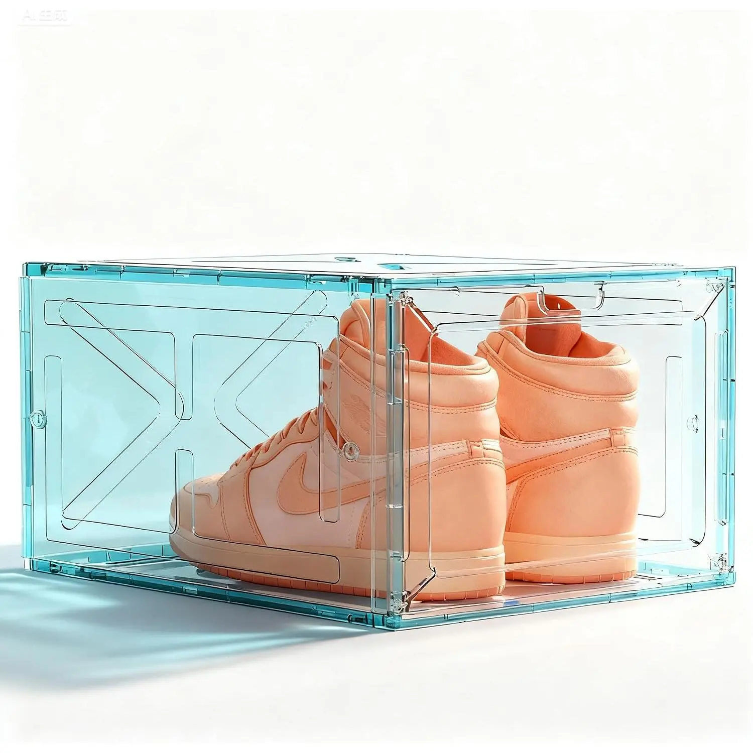 Translucent Green Stackable Shoe Box for Men’s Sneakers - 1 Pack Drop-Front Closet Organizer, Fits Size Up to 13, 13.5x10.55x7.5in Storage Holder