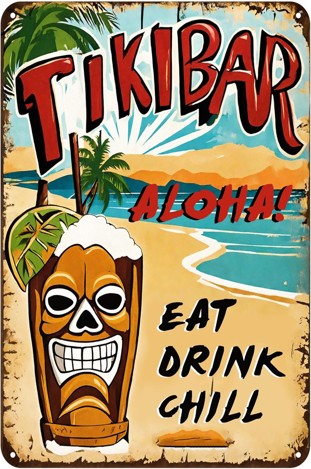 Creative Metal Logo -8x12 Inch Tiki Bar Logo - Perfect Gift for Friends - Hawaii Backyard Oasis Outdoor Terrace