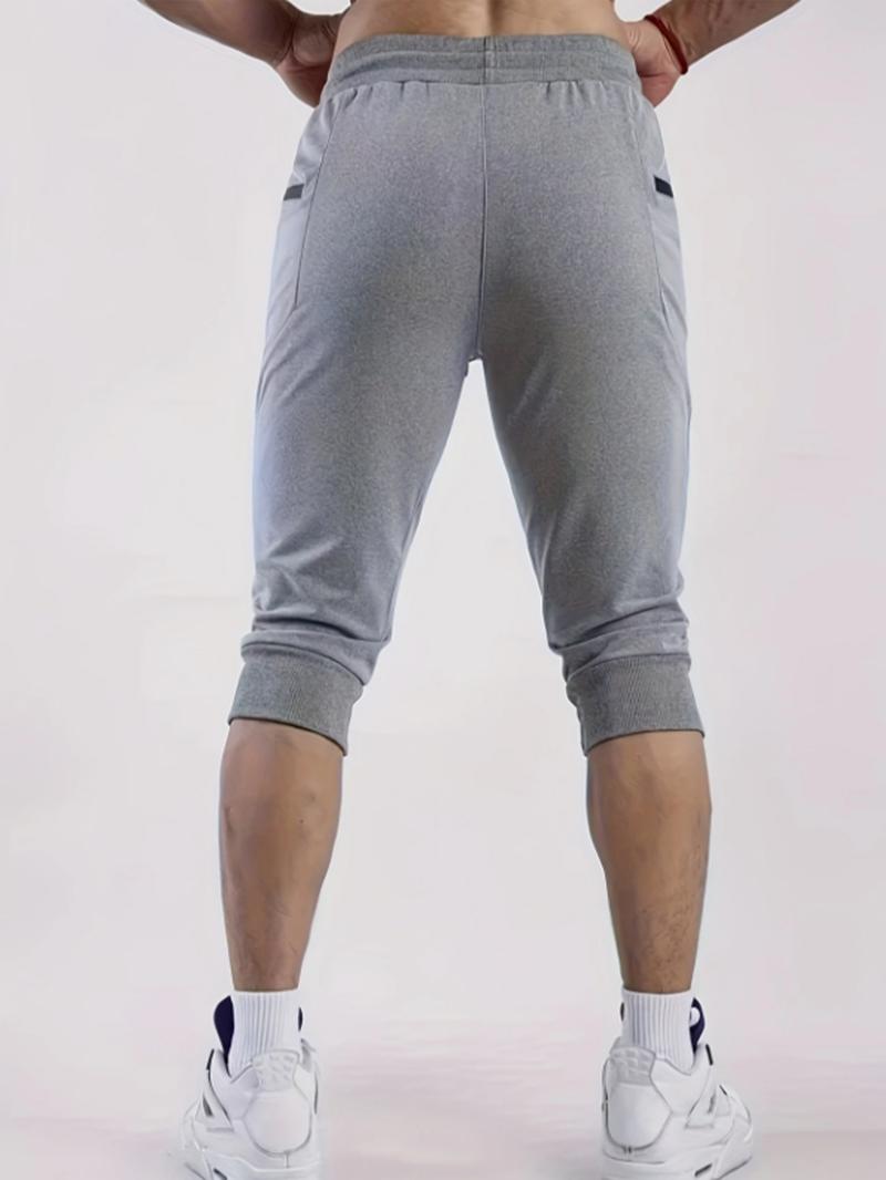 Men's Solid Color Capri Jogger Pants, Casual Comfy Breathable Pants for Gym Workout Running, Men's Bottoms for Daily Wear, Casual Comfy Joggers, Jogger Sweatpants