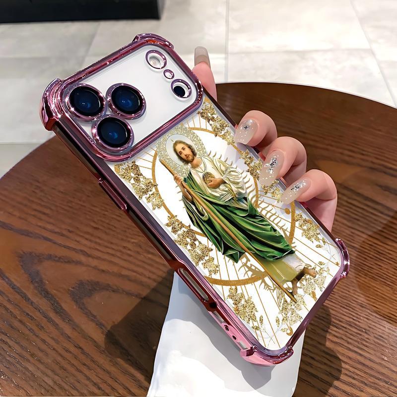 St. Jude Pattern Phone Case , Electroplated Cover with Airbag Shockproof Soft TPU Cover Suitable for IPhone X 11 12 13 14 15 16 17 Pro Max Plus Air San Judas