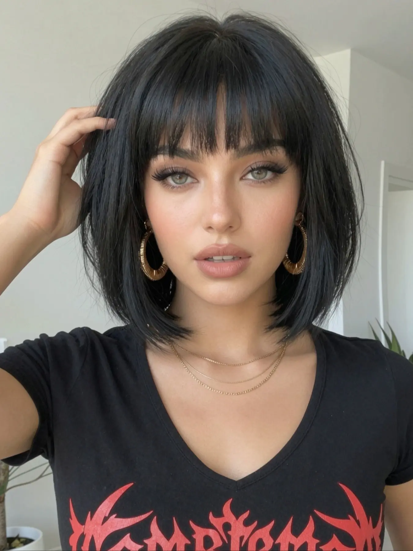Black Straight Bob Wig with Bangs, Blunt Cut Short Synthetic Wig for Black Women, Daily Party Wear Wig