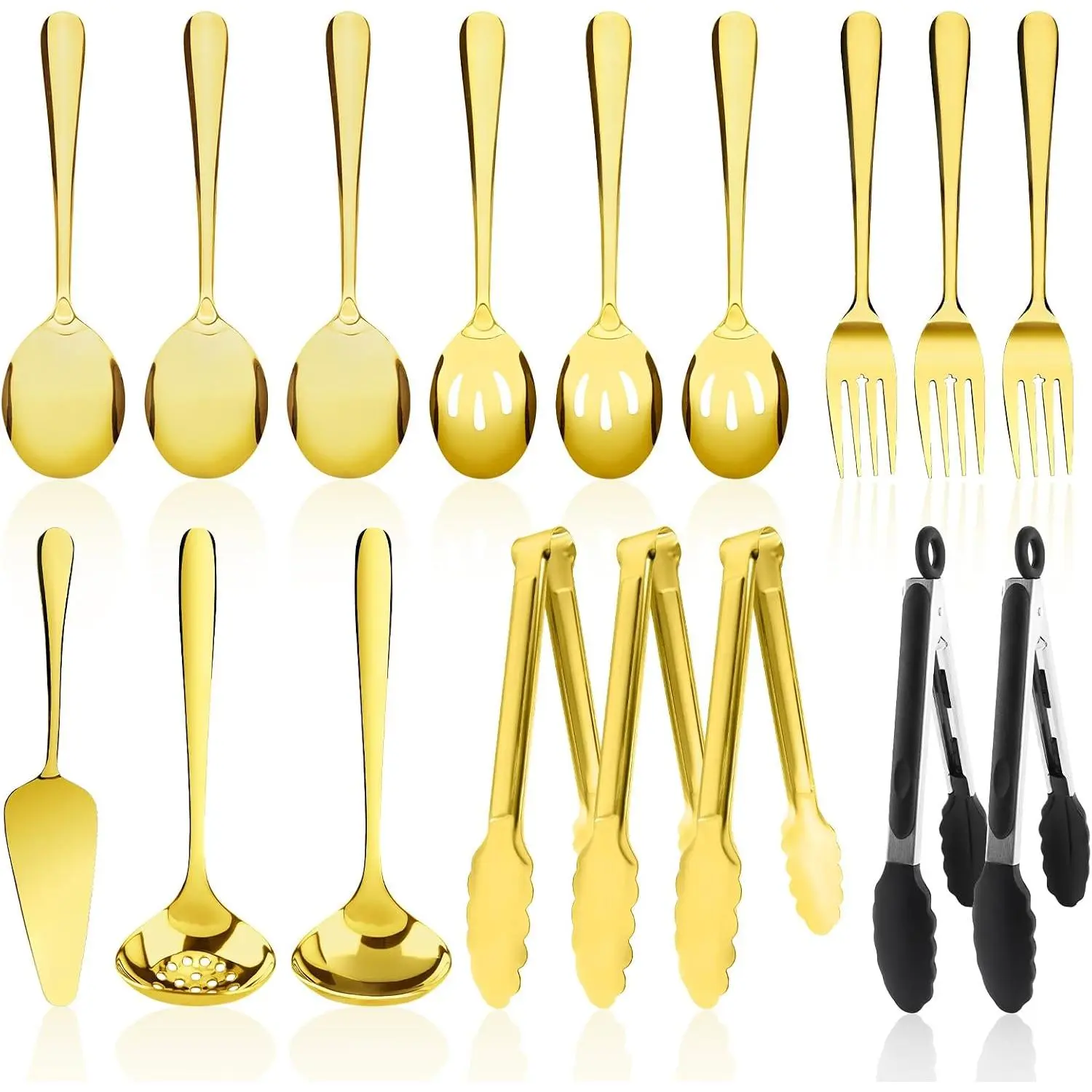 17 count Serving Spoons and Utensils Set, Stainless Steel Serveware