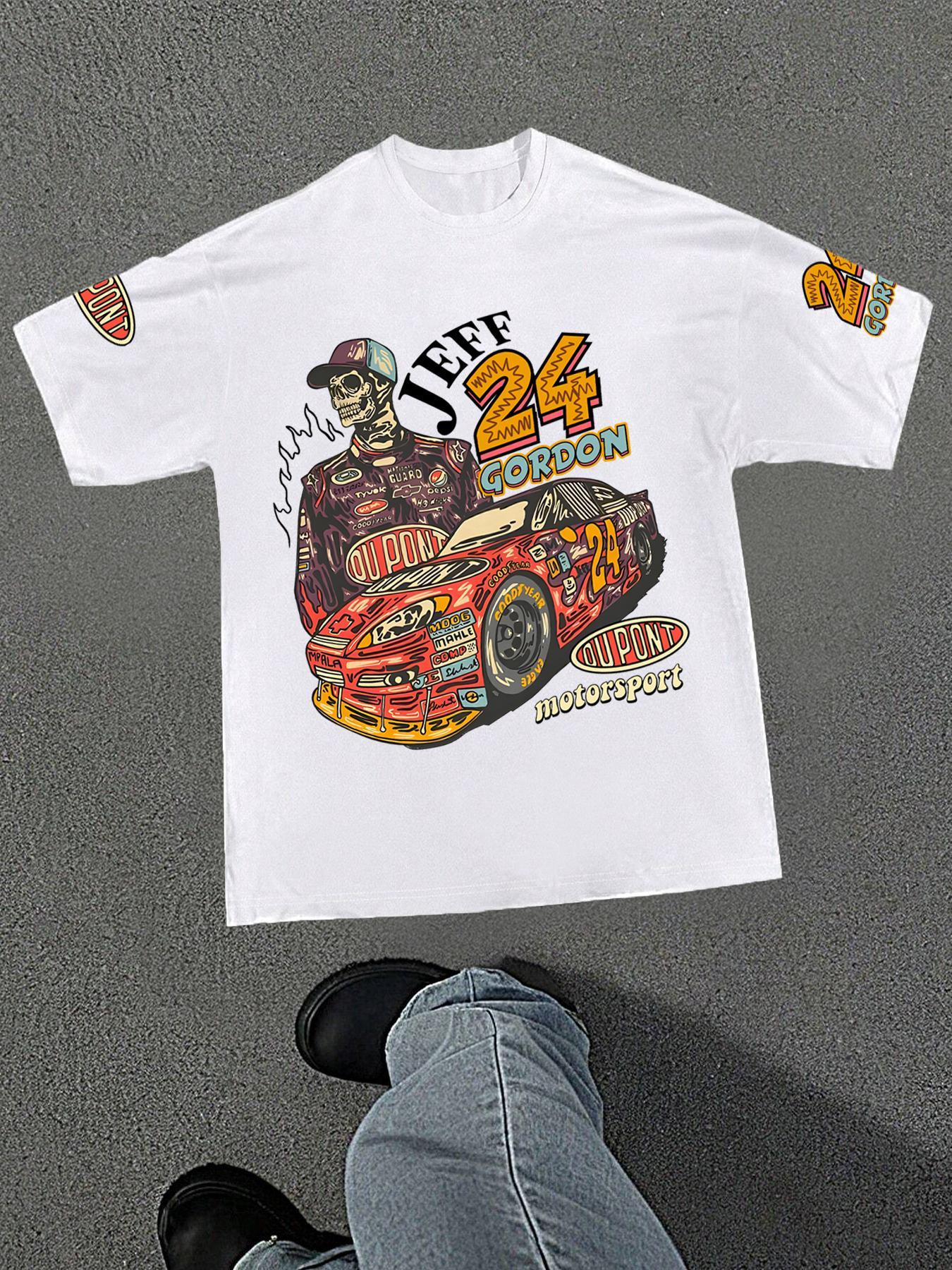 Men's Cartoon Graphic Print Round Neck Tee, Loose Casual Drop Shoulder Short Sleeve T-shirt, Men's Summer Top for Daily Wear