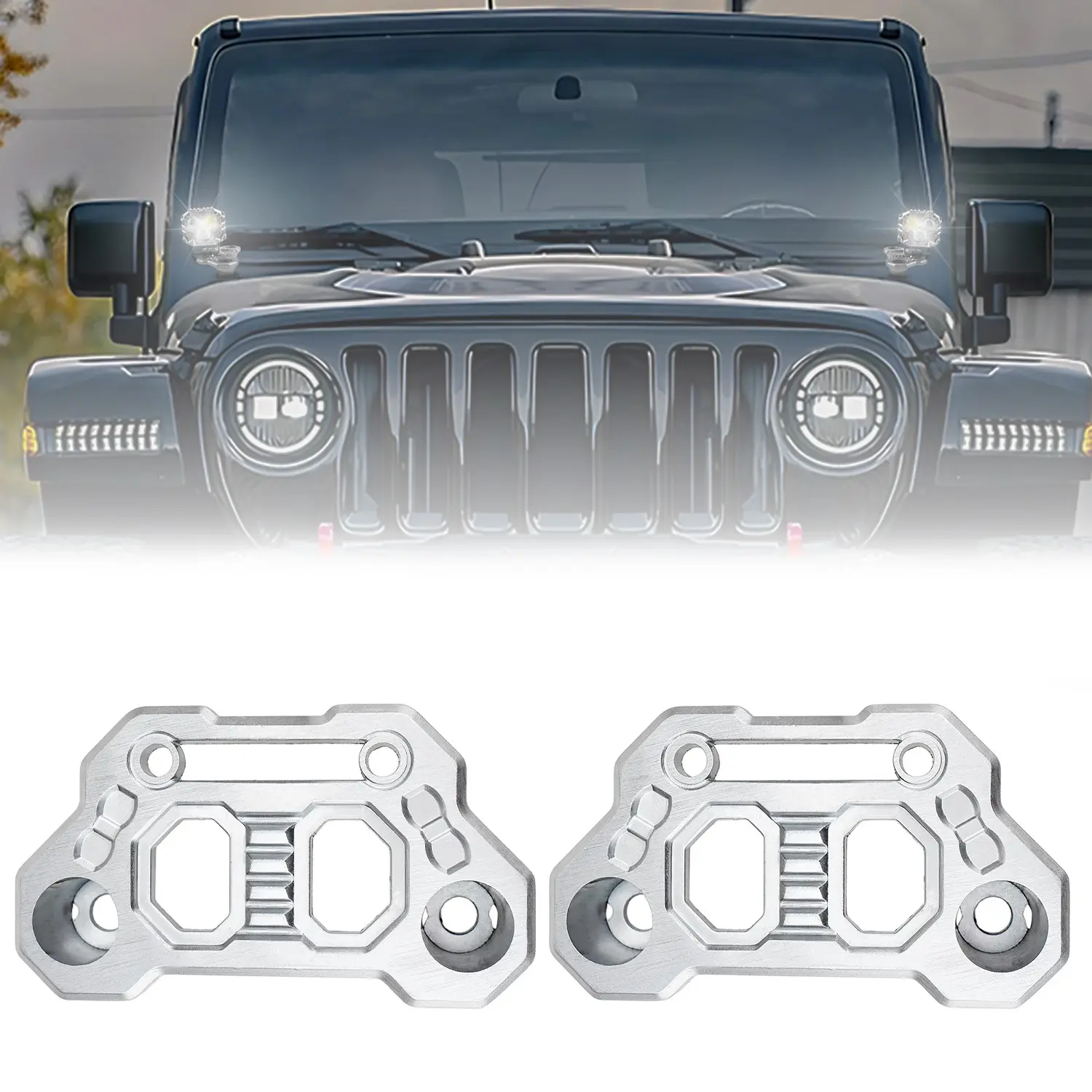 Die-Cast Aluminum Alloy No-Drilling Ring Structure Light Mounting Brackets, Easy Installation & Higher Stability for Offroad Lights, Compatible with Jeep Wrangler JL/JLU & Gladiator JT (2018-2025) A-Pillar LED Bars