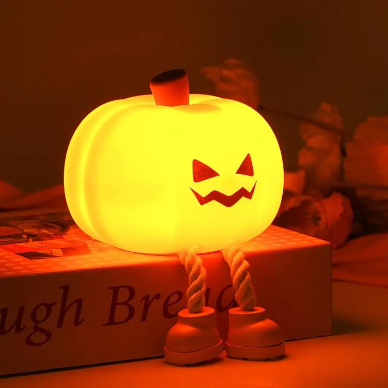 Cute 3-Level Dimmable Soft Silicone Pumpkin LED Night Light, Compact Single Unit Rechargeable Touch Bedside Lamp, Halloween Decor for Kids (Phones & Electronics Universal USB Mobile Light Accessory)
