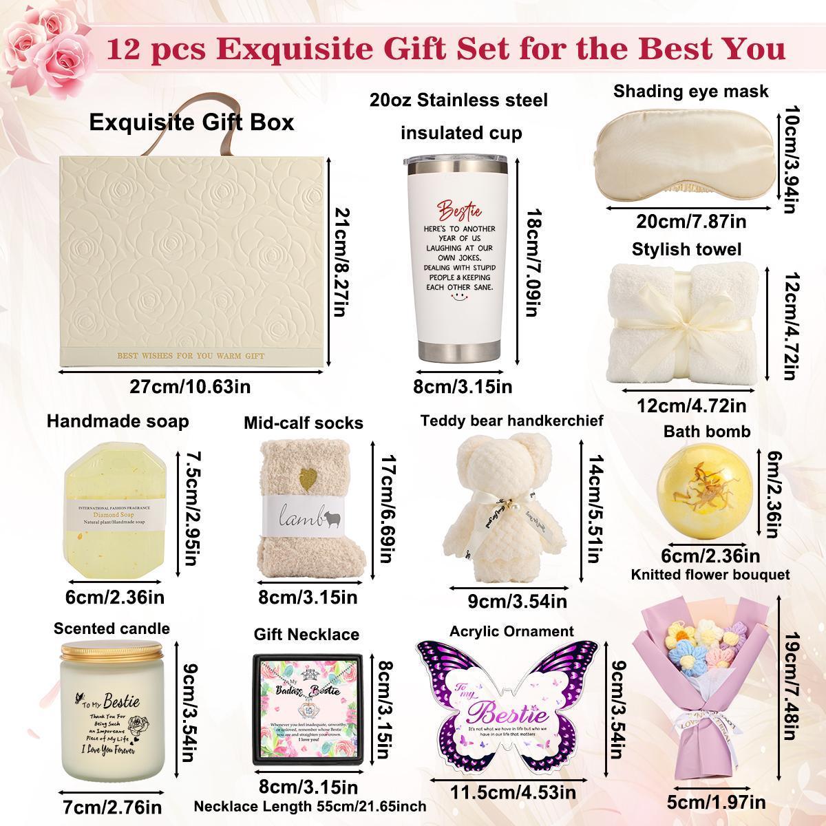 Baby Shower Gift Basket, Including Tumbler, Soap, Bath Ball, Scented Candle, Necklace, Socks, Towel, Gift Bag, Gift for Women, Birthday Gift