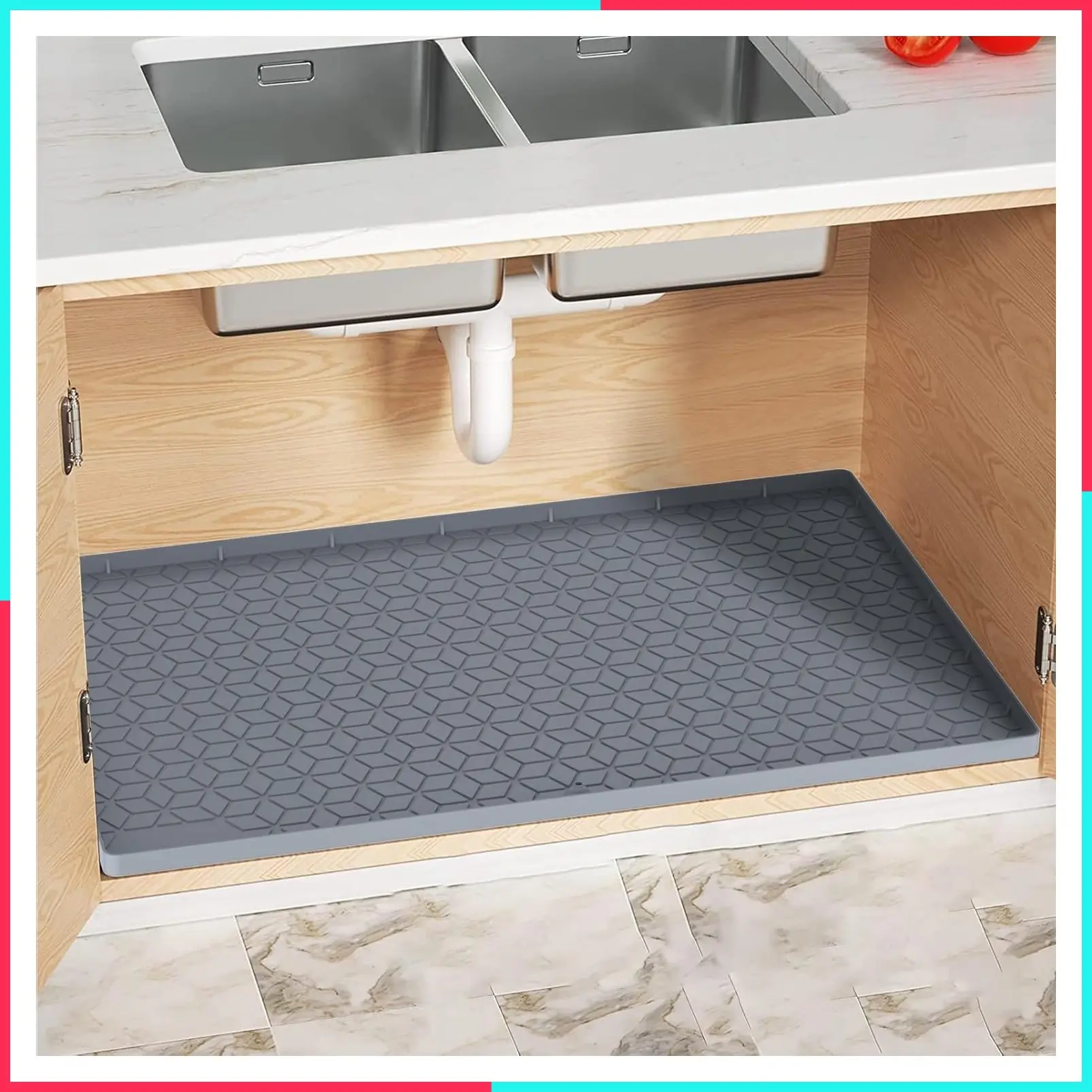 Under Sink Mats 14"x22" for Kitchen, Silicone Waterproof Liner, Sink Silicone Tray with Drain Hole, Storage and Organizers, Cabinet and Counter Protector, Litter Mat, Pet Cat Puppy Essentials