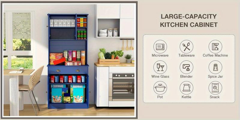 Modern Freestanding Pantry Cabinet with Wide Shelves & Enclosed Doors, Tall Storage Cupboard for Kitchenware, Snacks & Household Items