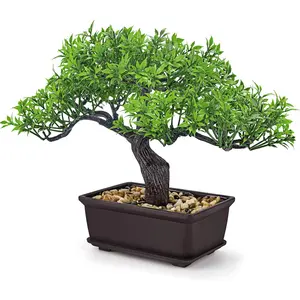 8 Inch Fake Plants Artificial Bonsai Tree Ficus for Home Office Desk Table Shelf Japanese Zen Decor Indoor
