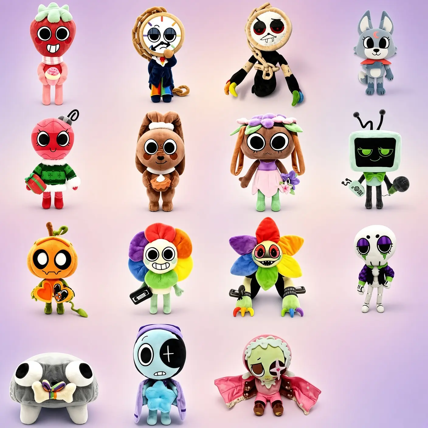 Full Set All 15 Characters Dandy's World Plush Toys, Dandy Astro Vee Sprout Gourdy Bobette Pebble Dyle Cocoa Bassie Soft Stuffed Animal Dolls, Ultra Squishy Huggable Collectible Game Figures, Bedroom Decor Gifts for Kids Teens