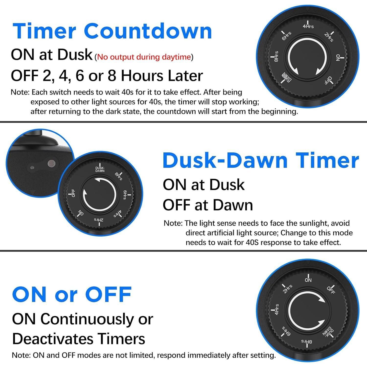 Outdoor Timer, Dusk to  Timer, Outdoor Light Timers , 2 Grounded Outlets Timers for Christmas Lights, 15A 1/2HP, CSA Listed, Light Sensor Timer 2Pack, Black, OT1004D