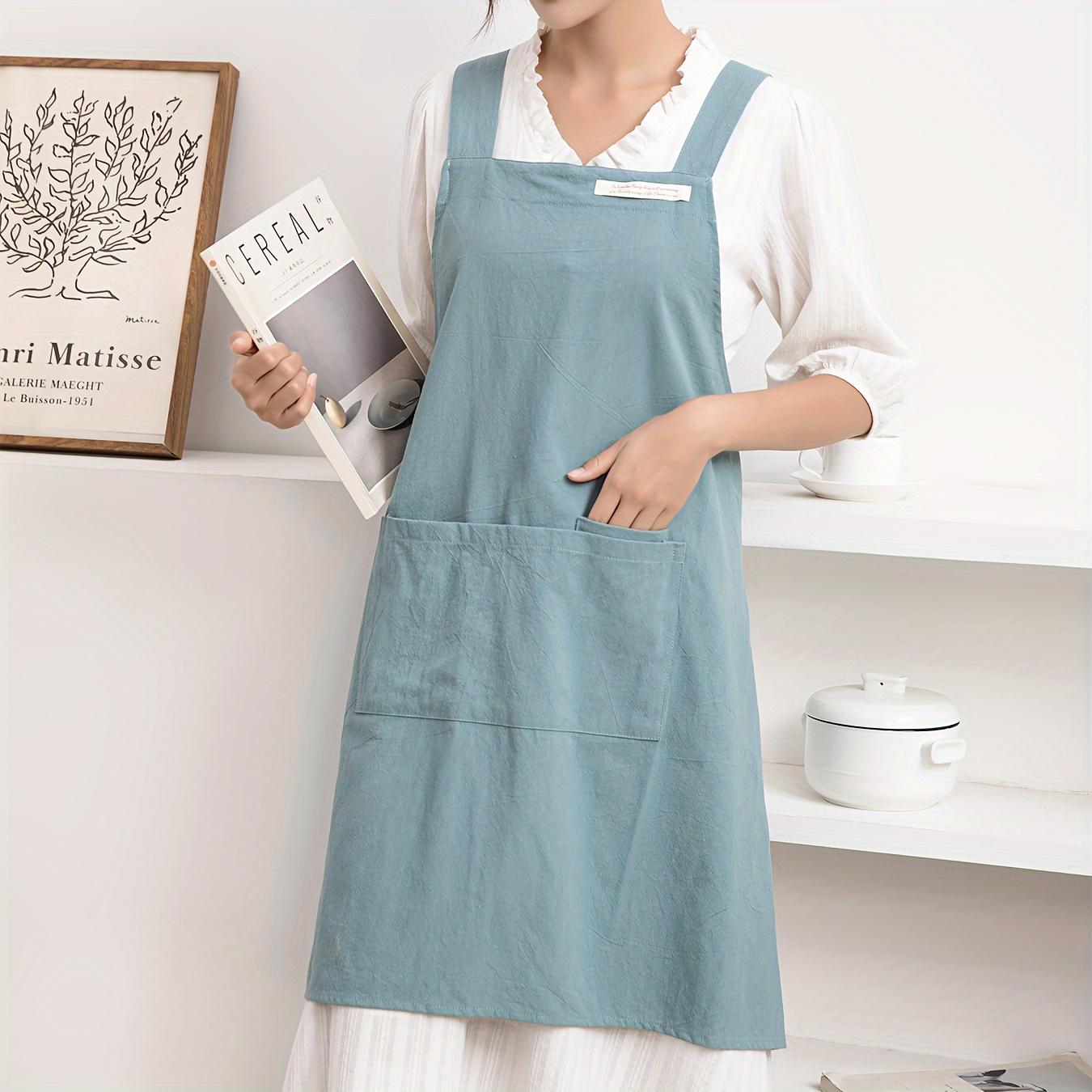 A Single Piece of Apron with Pockets, Featuring Cross-Back Straps, Suitable for Chefs, Gardening, Cooking, Baking, Florists, Painting, Baristas, And As Workwear