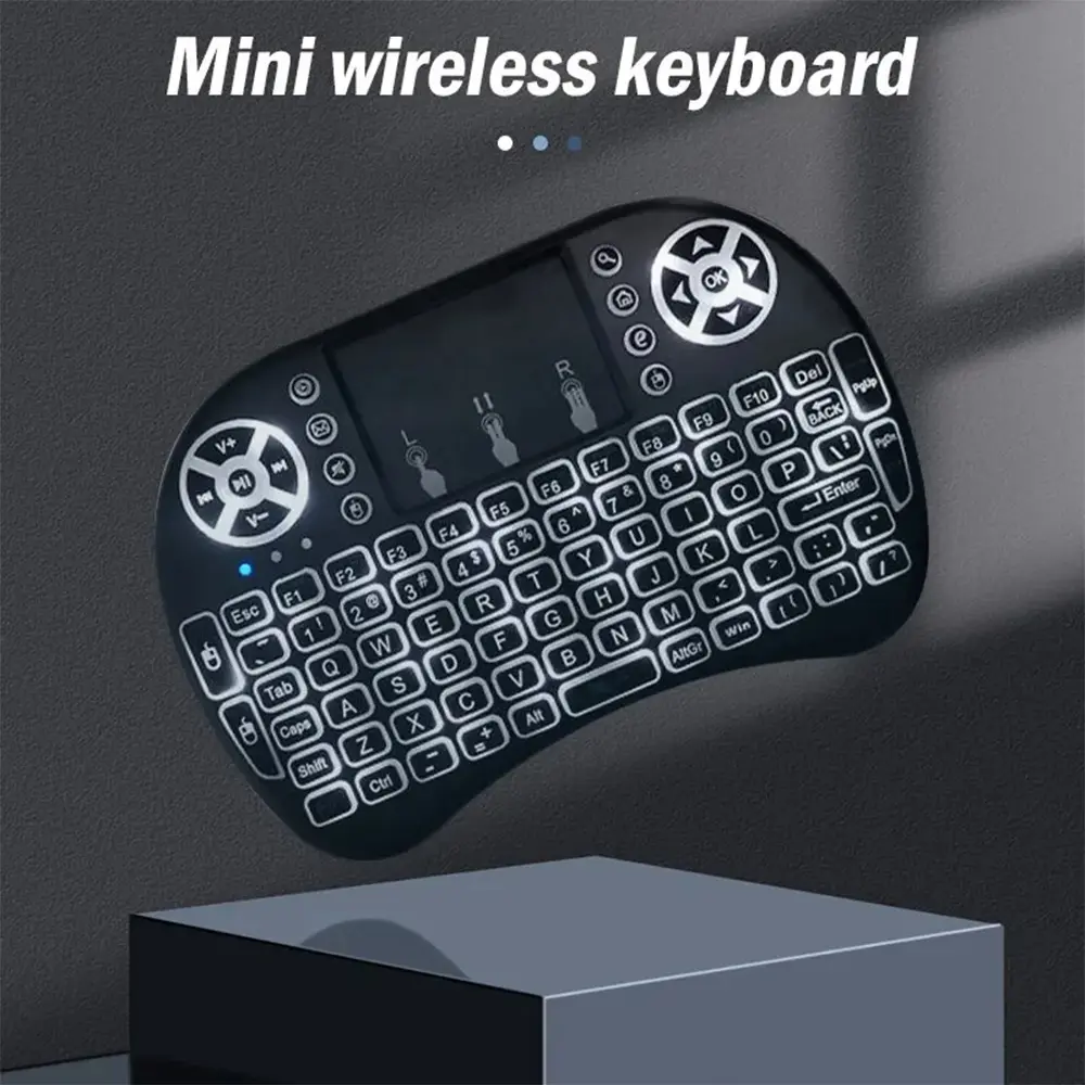 I8 Mini 2.4GHz Automatic Adjustable English Wireless Keyboard with 7-Color Backlit, 2.4G Air Mouse Remote for Android TV Box, PC Device, Backlighting