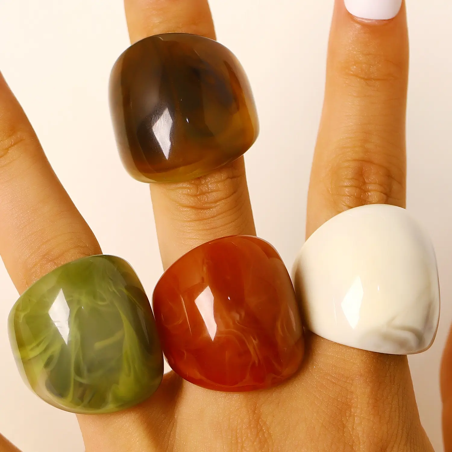 Chunky Resin Dome Ring Vintage Marble Acrylic Statement Jewelry Y2K Aesthetic Accessories for Women