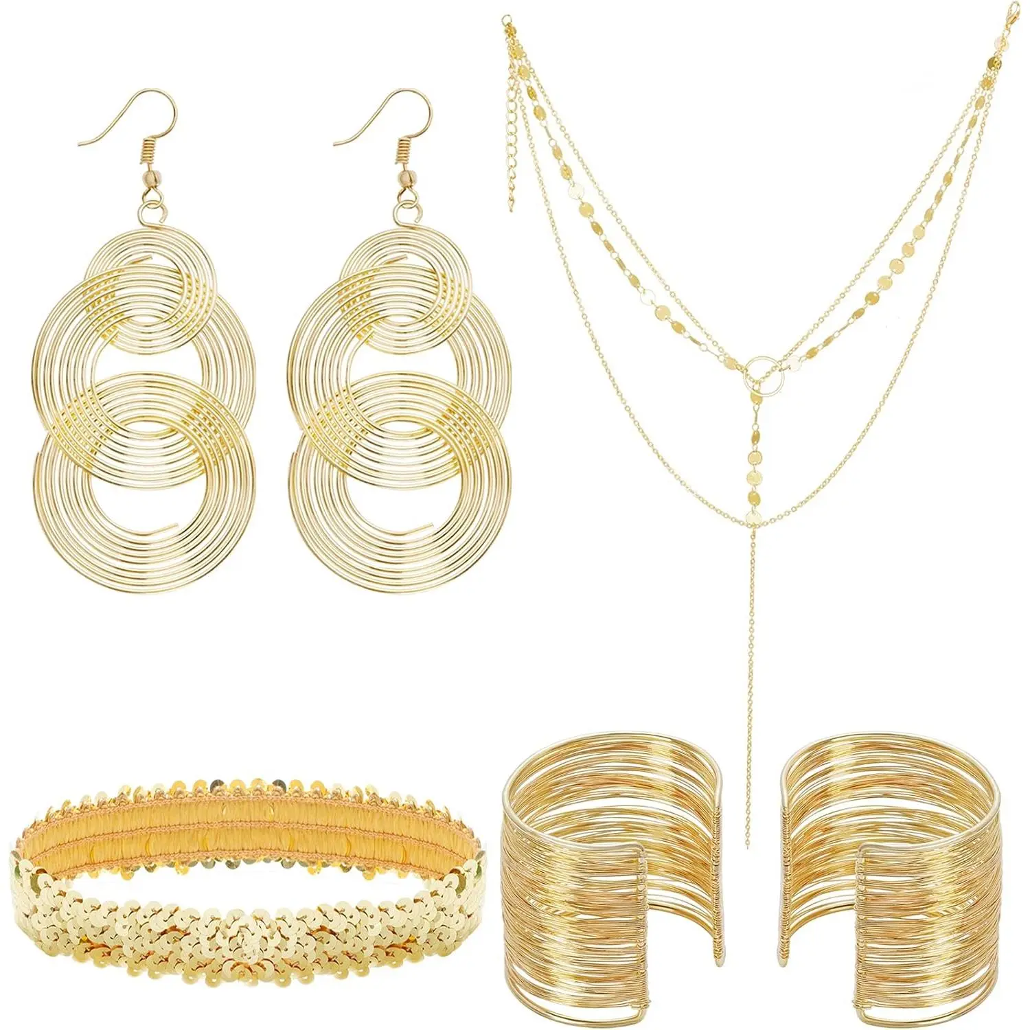 6- Disco Costume Accessory Set - 70s Costume Accessories Include Disco Earrings, Bracelets, Necklace, Headband ()