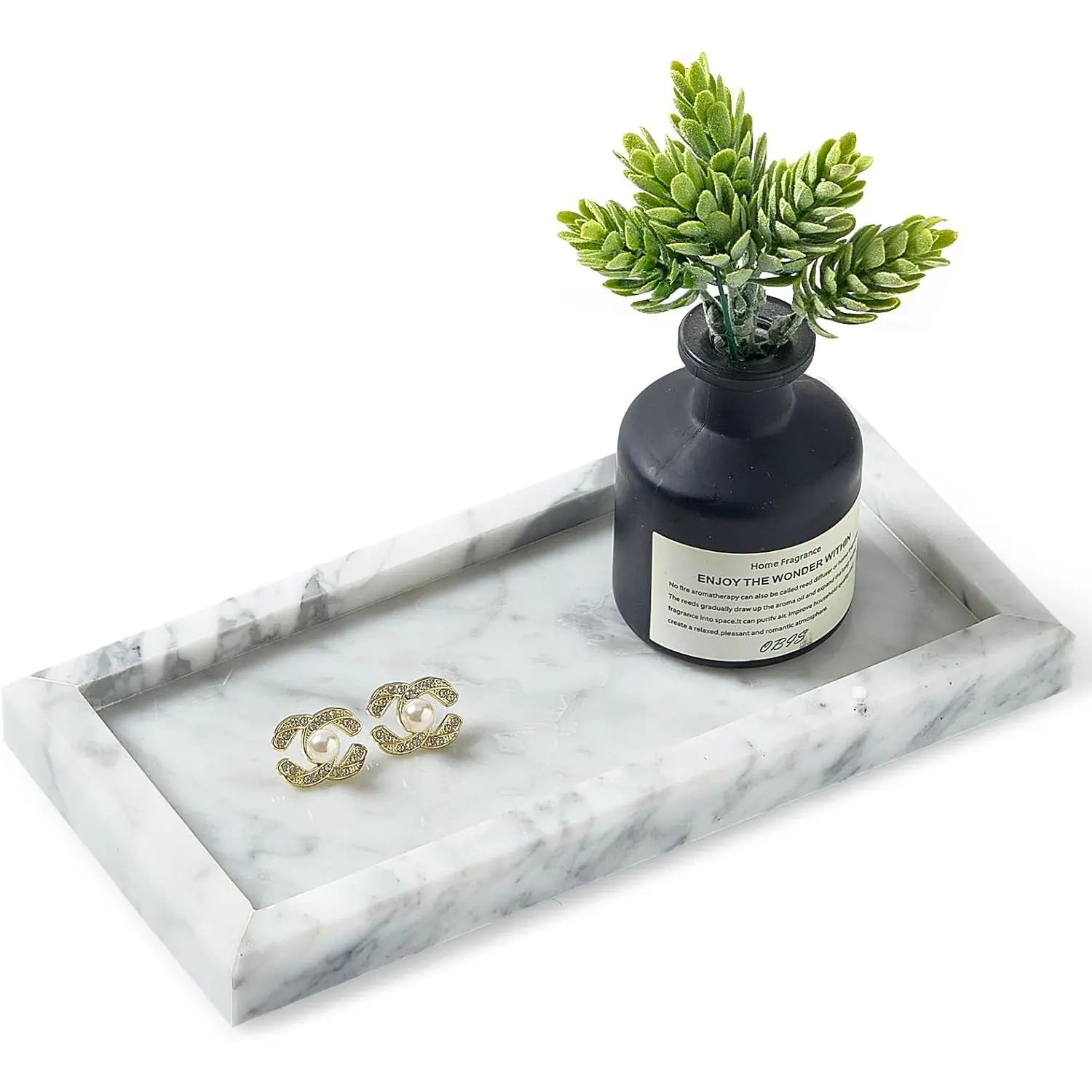 Natural Small Marble Vanity Tray, Luxury Stone Organizer for Bathroom & Kitchen | Holds Soap Dispenser, Jewelry, Perfume | Non-Resin, Non-Ceramic Décor
