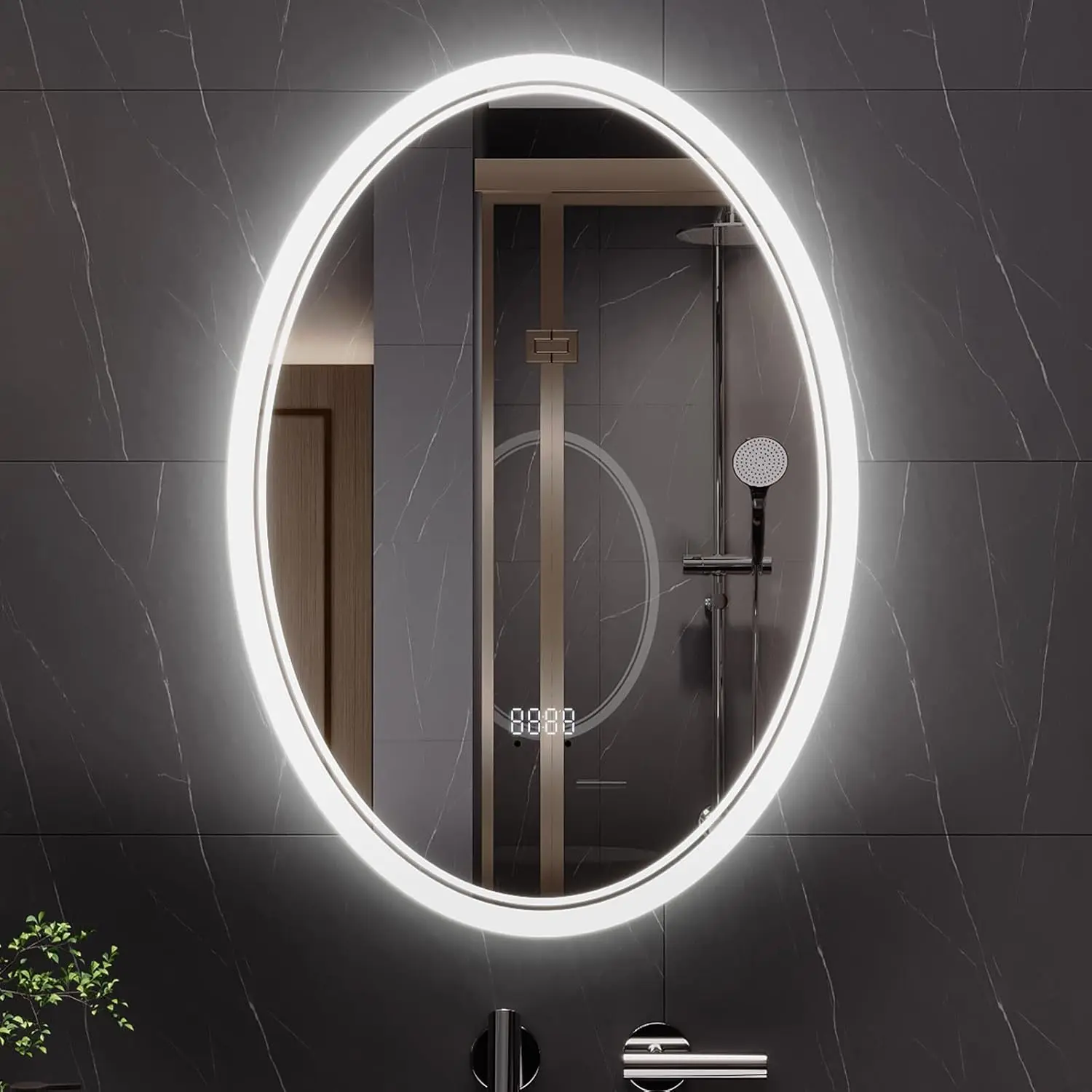 28x36 Inch LED Bathroom Mirror - Anti-Fog, Shatter-Proof Oval Makeup Mirror with Front & Backlit Lighting, 3 Color Modes & Stepless Dimming, Digital Time/Temperature Display,  Mirror