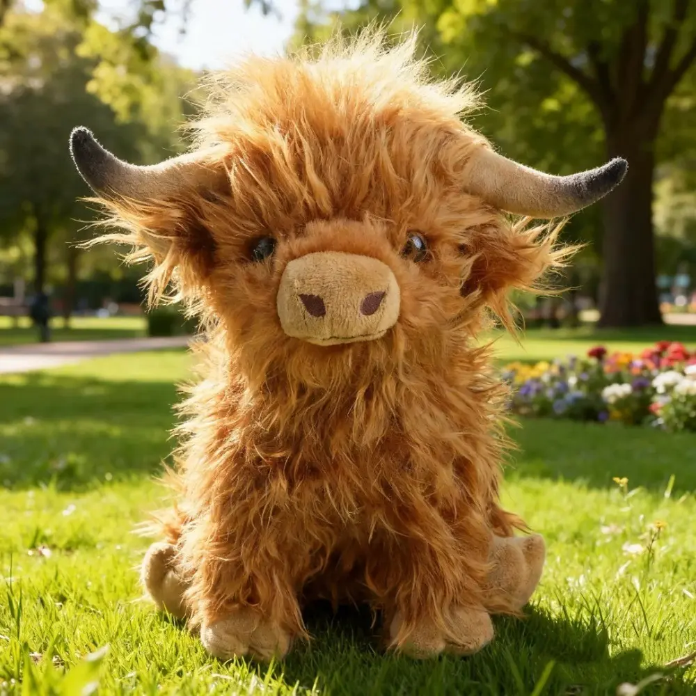 25cm Kawaii Simulated Scottish Highland Cow Plush Toy, Cute Calf Baby Animal, Child Birthday Christmas Gift, Filling Decoration