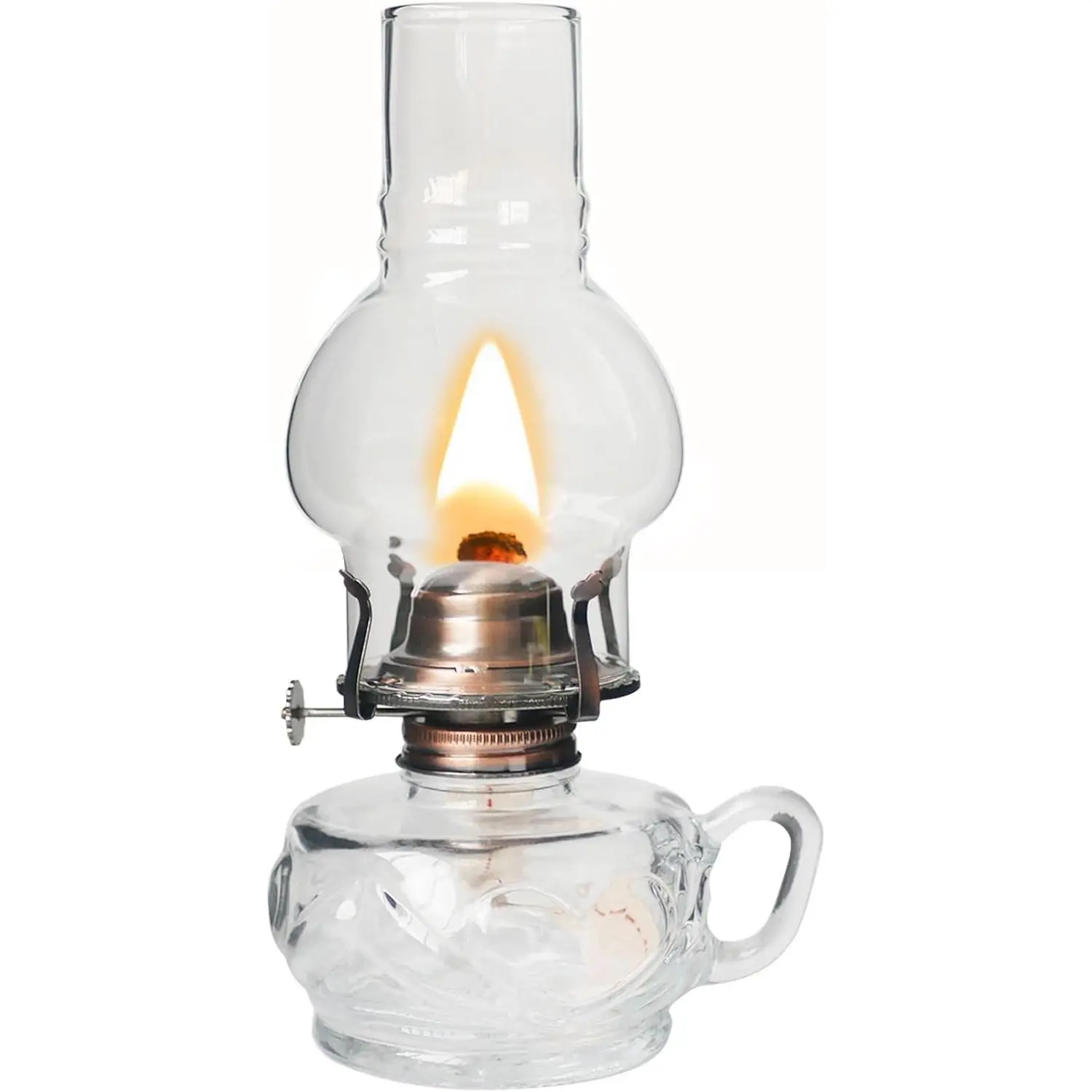 Large Vintage Antique Rustic Clear Glass Kerosene Oil Lamp Lantern for Indoor Home Decor Lighting (Brown)