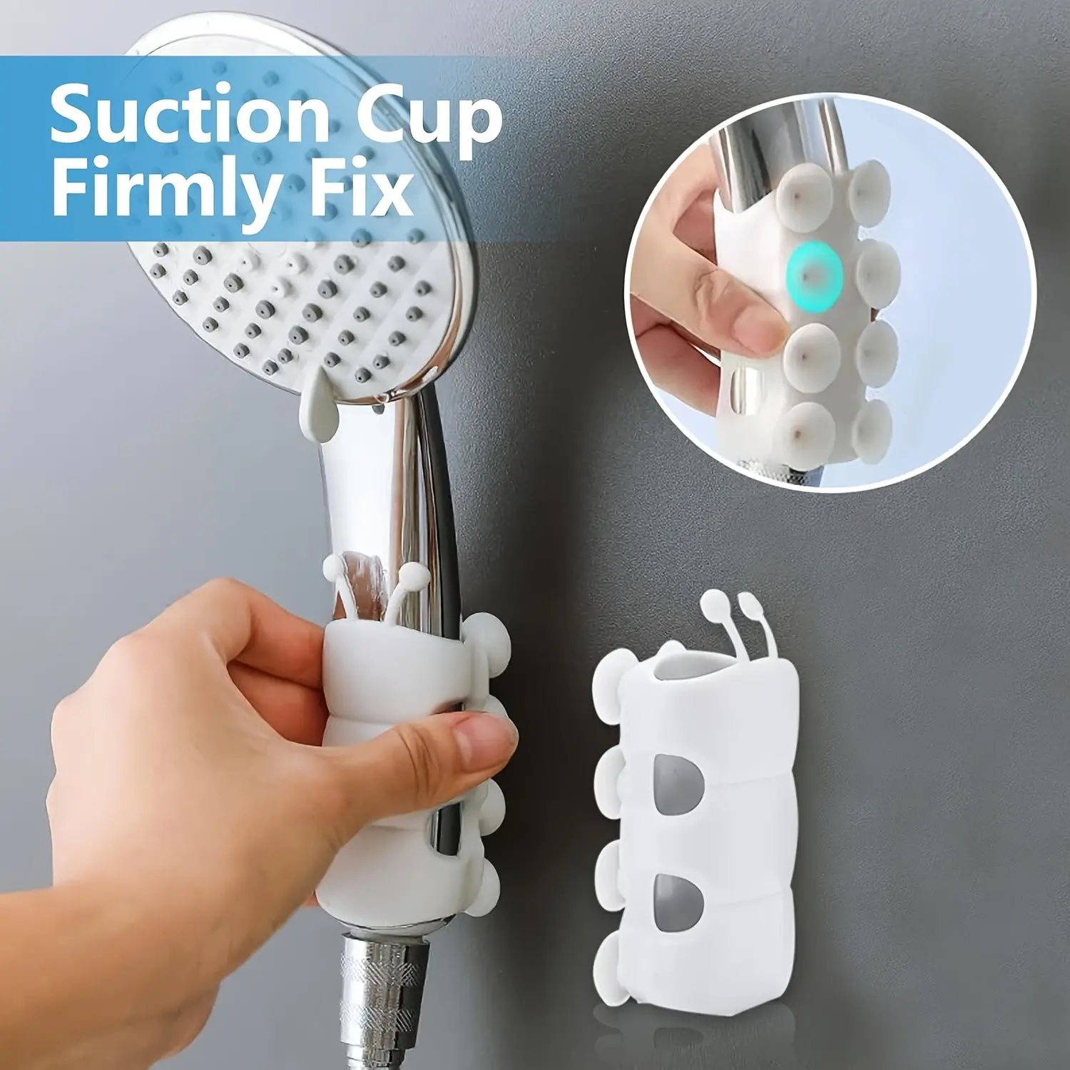 2-Piece Hole-Free Shower Bracket Set, Bathroom Suction Cup Handheld Shower Head Holder, Detachable Wall-Mounted Suction Bracket, Bath Accessories