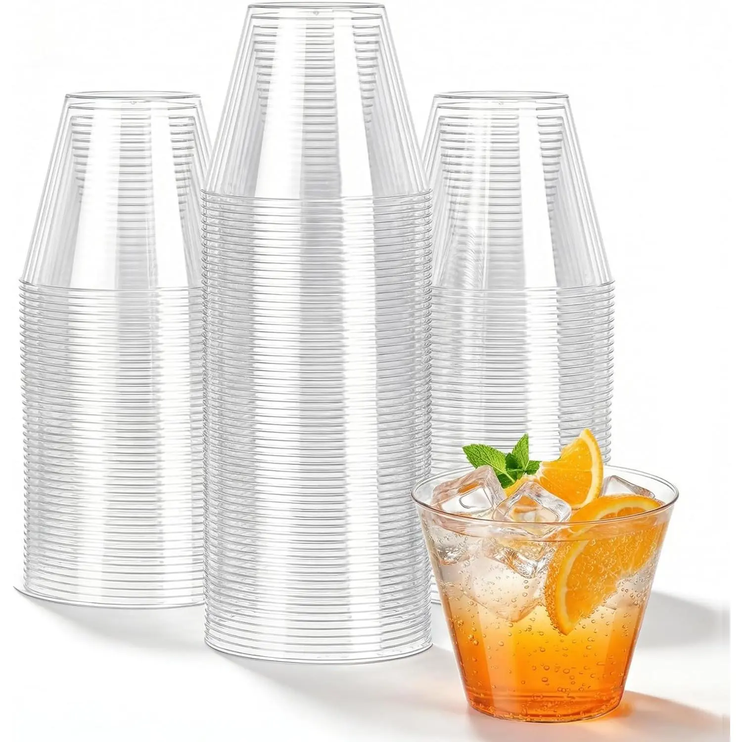 100 count 9 oz Clear Plastic Cups Disposable,  &  Glasses | Small Tumblers/Drinking Glasses, Heavy Duty, , for Parties, Weddings, Bars and Gatherings