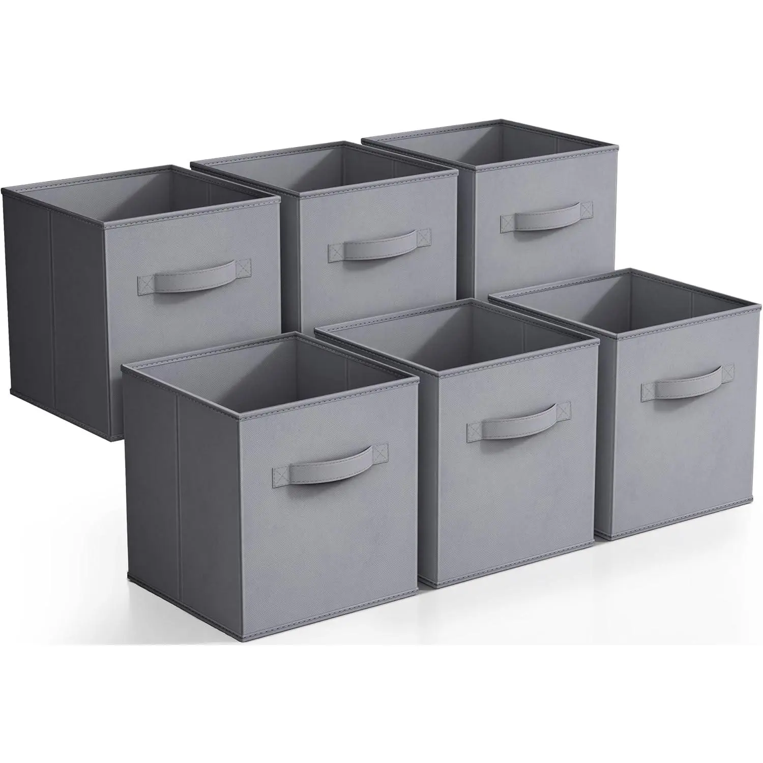 Fabric Storage Cubes, 6-Pack Foldable Bins (11 Inch, Gray) | Toy bin with carry handles and collapsible design keeps books, clothes and playroom essentials sorted in cubbies and closets.