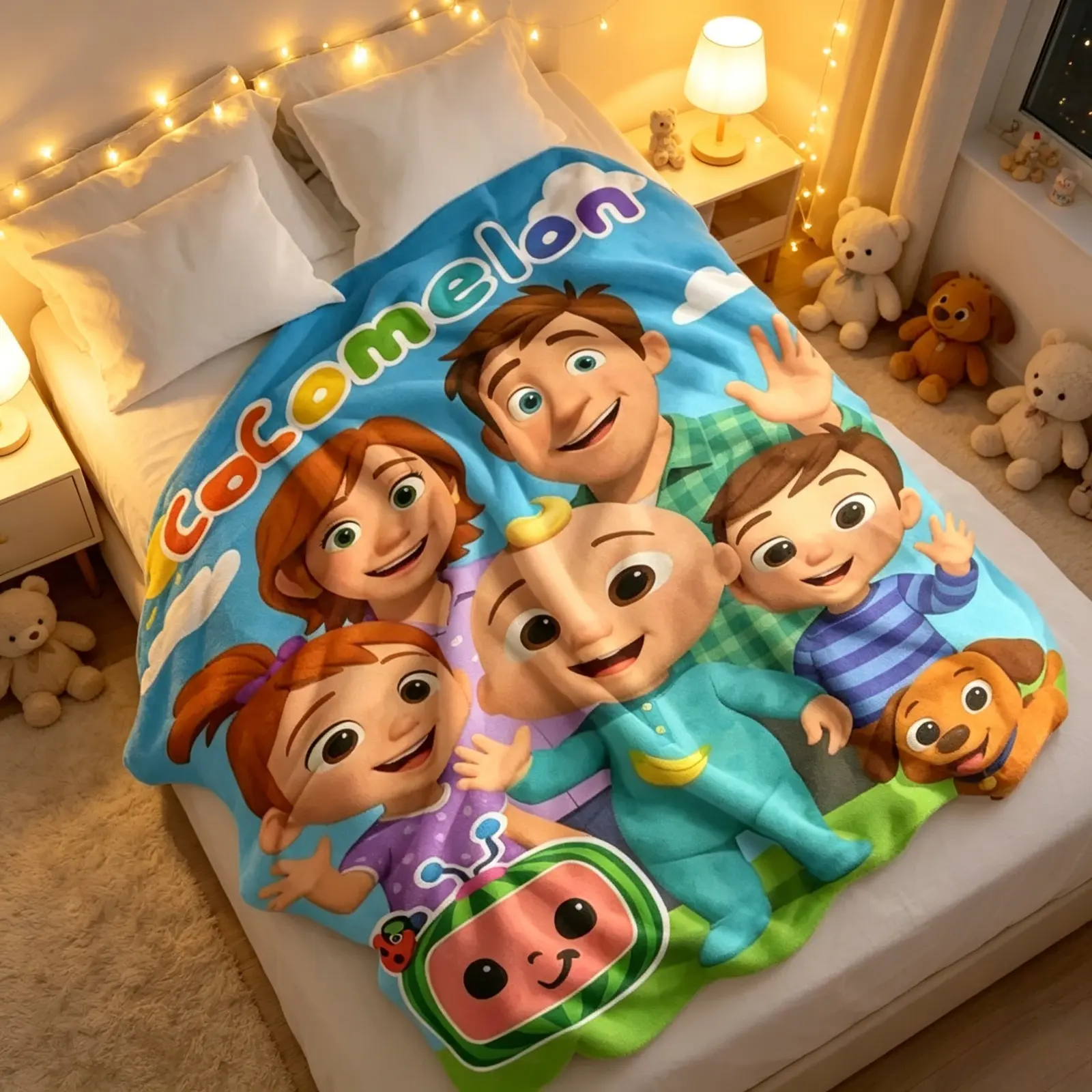 Cocomelon Soft Funny Throw Blanket for Kids & Adults, Cute Cartoon Character Printed Plush Flannel Fleece Blanket, Ultra Soft Cozy Air Conditioner Blanket for Sofa Couch Bed, Kids Room Decor, Lightweight Travel Nap Blanket, All Season Blanket, Birthday