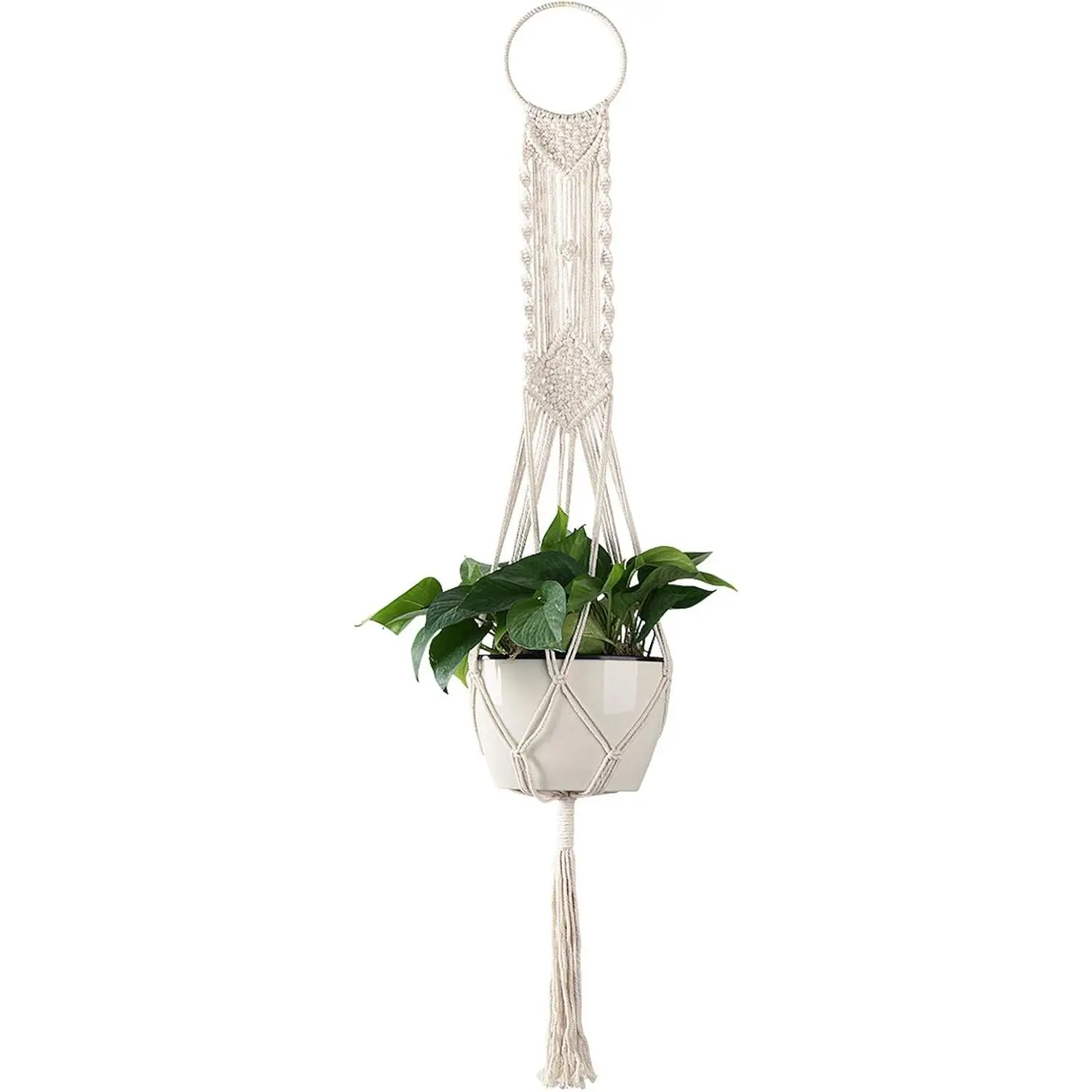 Macrame  Hanger Indoor Outdoor  Planter Basket |   Holders, Decorative Macrame Hangers, 4  43.3 Inch, Cream Color, Boho Decor