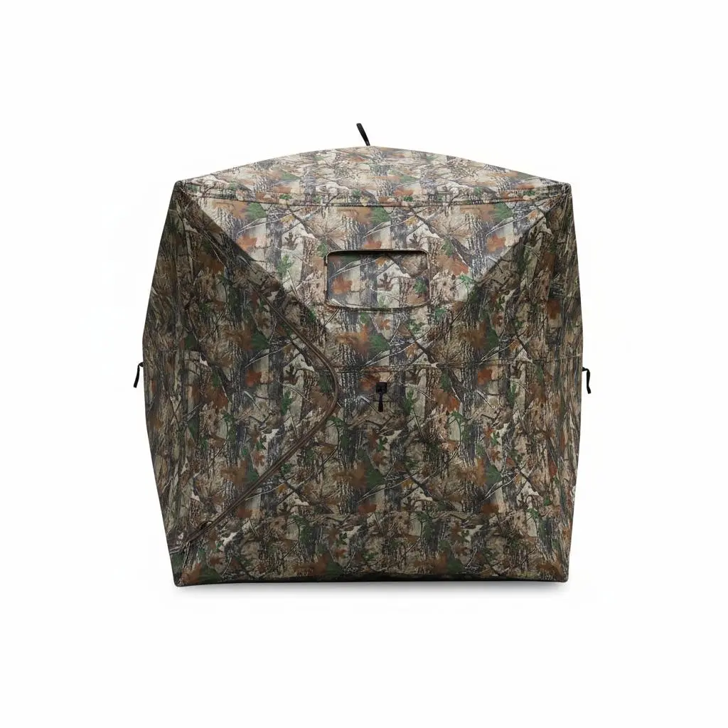 See-Through Camouflage tracking Blind – Portable Pop Up Ground Tent with Silent Windows, Weather Resistant Shelter, Steel Frame, One-Way Mesh – Carry Bag Included – Size: 148x148x142/165cm, Camouflage Black Vinyl