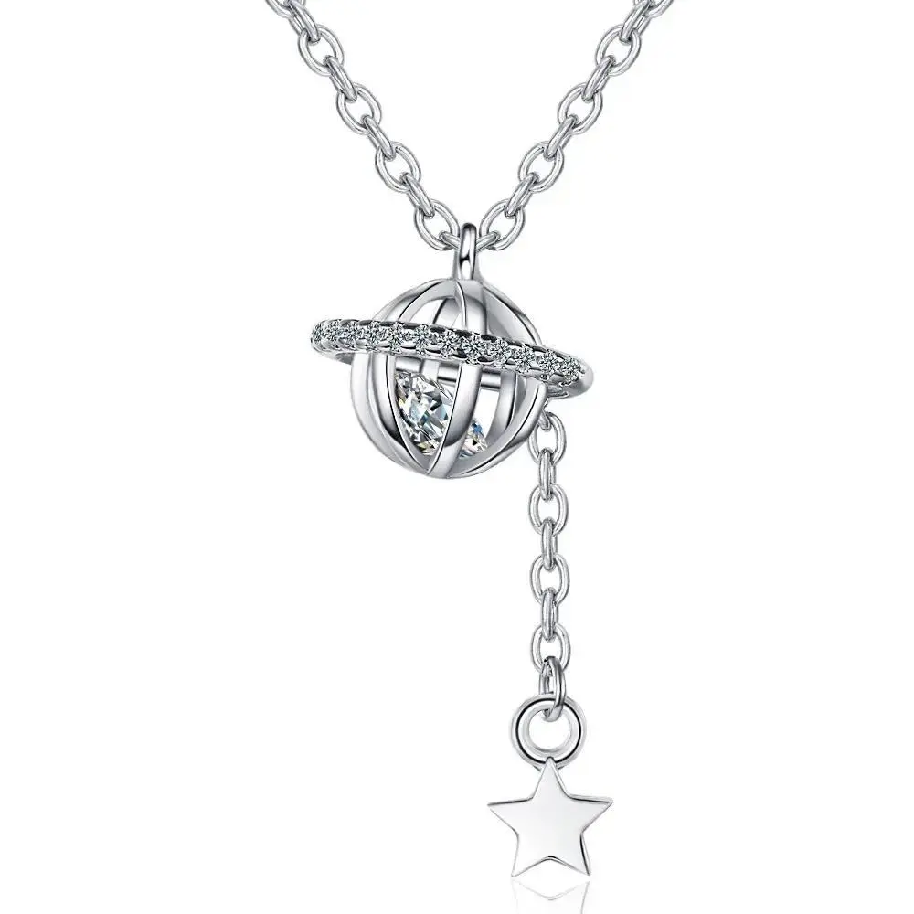 S925 Sterling Silver Cosmic Planet Pendant Necklace For Women (40cm + 3.5cm) Free Shipping On Luxury Jewelry
