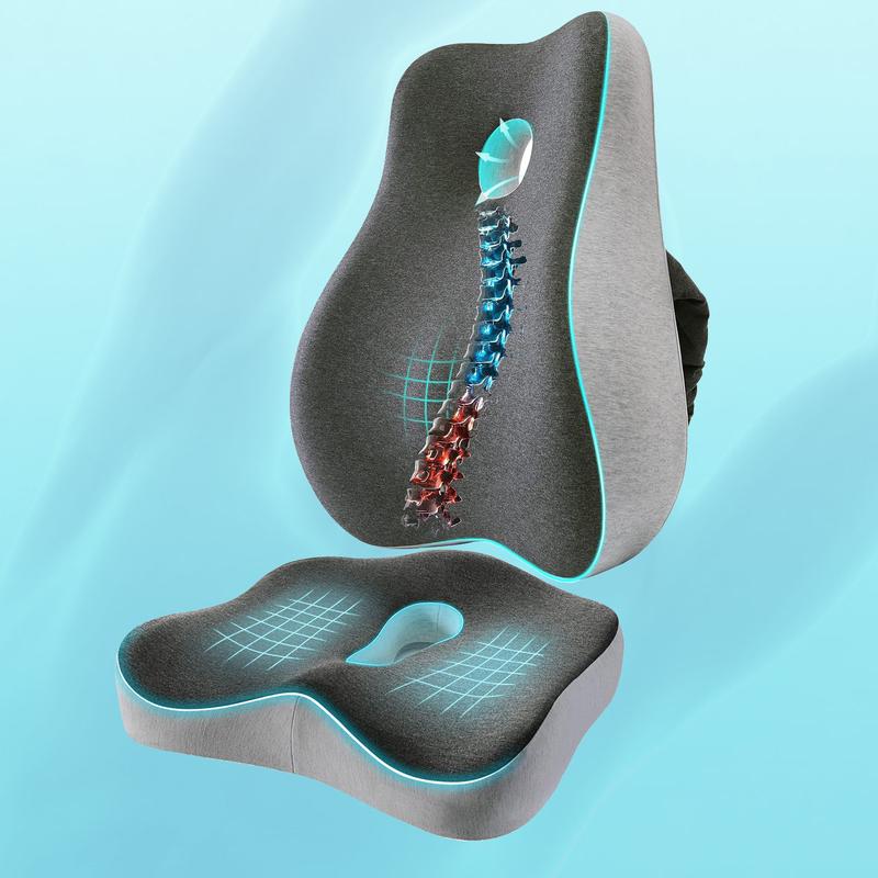 Office chair cushion and lumbar pillow, car seat cushion back pillow, memory foam chair lift back lumbar, - gray seat cushion with contour design, the best chair accessories recommended by masters, Seat Back Cushions
