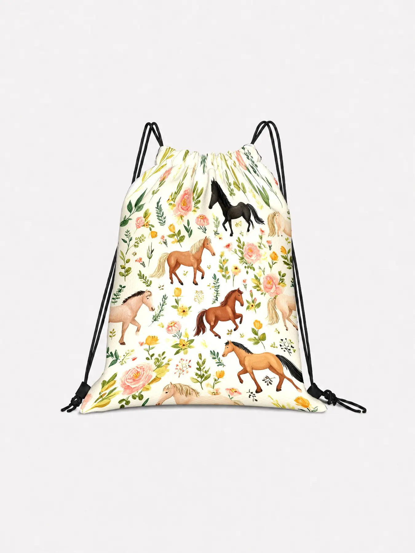 Floral Horse Print Backpack, Waterproof Fabric, Lightweight Multi-Purpose, Ideal for Equestrian Lessons, Outdoor Activities, Travel